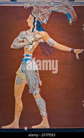 Prinz der Lilien aus minoischer Neopalatialzeit, gefunden im Palast Knossos, 1600-1400 v. Chr., Archäologisches Museum Heraklion, Griechenland Stockfoto