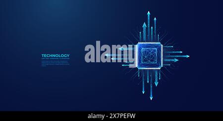 Hellblaue CPU auf dunklem Hintergrund der Technologie. Stock Vektor