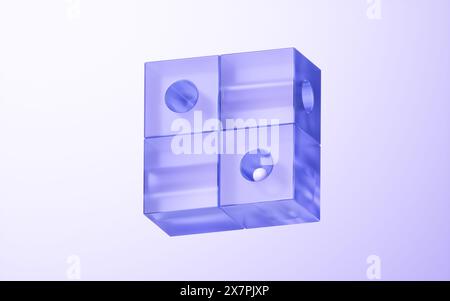 Glaswürfel mit hellem heller Hintergrund, 3D-Rendering. 3D-Abbildung. Stockfoto