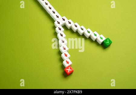 Akzeptieren oder ablehnen. Treffen Sie die richtige Entscheidung. Die Trennlinie zwischen Erfolg und Misserfolg. Wählen eines weiteren Pfads, alternative Optionen. Stockfoto