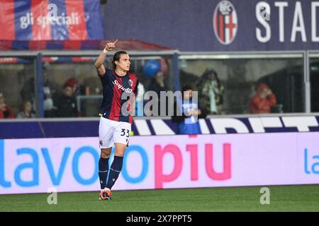 Bologna, Italien. Mai 2024. Riccardo Calafiori (Bologna FC) während des Spiels Bologna FC gegen Juventus FC, italienische Fußball Serie A in Bologna, Italien, 20. Mai 2024 Credit: Independent Photo Agency/Alamy Live News Stockfoto