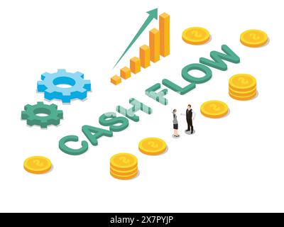 Geschäftsleute mit isometrischem Cashflow-Text Stock Vektor