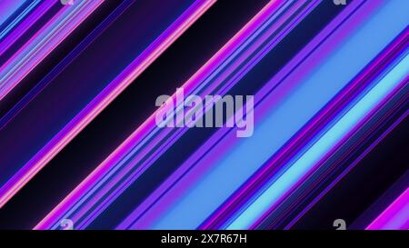 Ein abstrakter Hintergrund mit neonrosa und blauen Diagonalstreifen mit schwarzem Hintergrund, perfekt für futuristische Designs Stockfoto