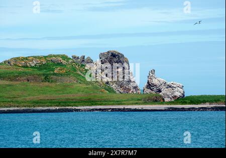 Blick auf die Insel Ireland's Eye in Howth, Dublin, Irland Stockfoto