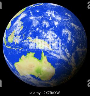 Blick auf die Erde aus dem Weltraum mit Papua-Neuguinea in der Mitte des Bildes. Stockfoto