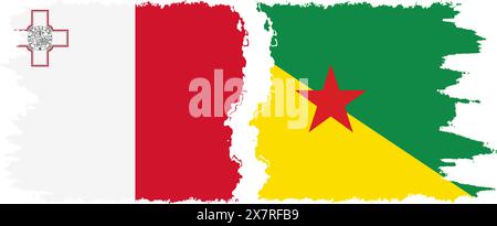 Französisch-Guayana und Malta Grunge Flaggen Verbindung, Vektor Stock Vektor