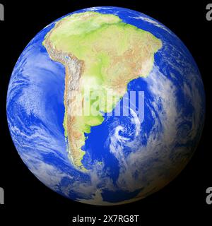 Ansicht der Erde aus dem Weltraum mit Uruguay in der Bildmitte. Stockfoto