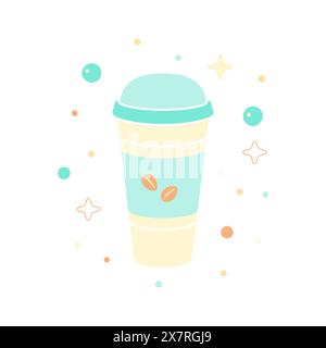 Flache Vektor-Illustration der Kaffeetasse in Pastellfarben auf weißem Hintergrund. Vektorabbildung Stock Vektor