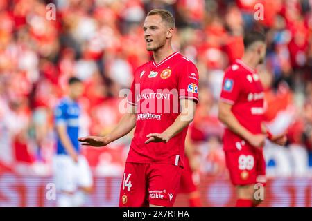 Andrejs Ciganiks von Widzew wurde während des Polnischen PKO Ekstraklasa League-Spiels zwischen Widzew Lodz und Lech Poznan im Widzew Lodz Municipal Stadium gesehen. Endergebnis: Widzew Lodz 1:1 Lech Poznan. Stockfoto