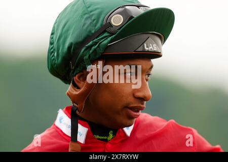 Jockey Kaiya Fraser vor dem Abba Fever 6. Juli jetzt buchen Handicap auf der Rennbahn Nottingham. Bilddatum: Dienstag, 21. Mai 2024. Stockfoto