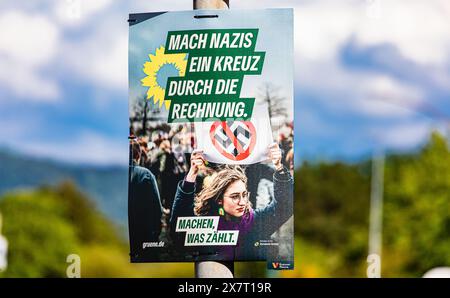 Lauchringen, Deutschland, 19. Mai 2024: Wahlplakat für die Europawahlen der Allianz 90/die Grünen. (Foto: Jonas Philippe/dieBildmanufa Stockfoto