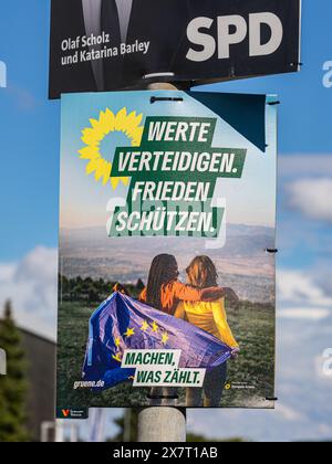 Lauchringen, Deutschland, 19. Mai 2024: Wahlplakat für die Europawahlen der Allianz 90/die Grünen. (Foto: Jonas Philippe/dieBildmanufa Stockfoto