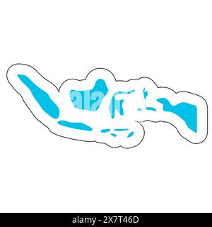 Silhouette des indonesischen Landes. Detaillierte Karte. Blauer Vektoraufkleber mit weißer Kontur auf weißem Hintergrund. Stock Vektor