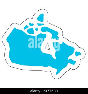 Silhouette des kanadischen Landes. Detaillierte Karte. Blauer Vektoraufkleber mit weißer Kontur auf weißem Hintergrund. Stock Vektor