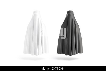 Leeres schwarz-weißes muslimisches weibliches Burka-Modell, Rückansicht, 3D-Rendering. Leere religiöse Kopfbedeckungen oder verschleierte Tücher, isoliert. Klar Ost W Stockfoto