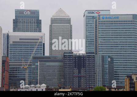 London, Großbritannien. Mai 2024. Allgemeine Ansicht der Firmentürme in Canary Wharf, einem der Finanzviertel der Hauptstadt. (Credit Image: © Vuk Valcic/SOPA Images via ZUMA Press Wire) NUR REDAKTIONELLE VERWENDUNG! Nicht für kommerzielle ZWECKE! Stockfoto