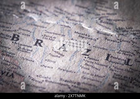 Nahaufnahme Land, Brasilien auf Weltkarte Stockfoto