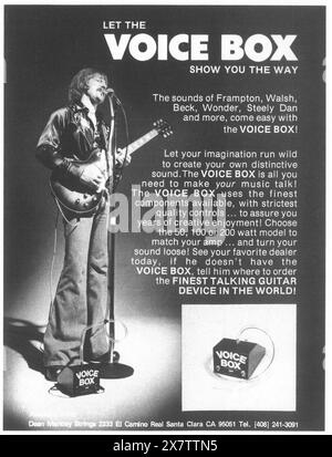 1976 Voice Box Talking Guitar Werbespot mit Peter Frampton Stockfoto