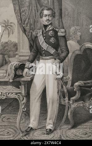 Otto von Griechenland (1815-1867). König von Griechenland (1832-1862). Er war bayerischer Fürst des Hauses Wittelsbach. Hochformat. Zeichnung von C. Legrand. Lithographie von J. Donón. Reyes Contemporáneos (Zeitgenössische Könige). Band III. Veröffentlicht in Madrid, 1854. Stockfoto