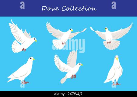 Taubenkollektion. Tauche in verschiedenen Stellungen. Vektorabbildung. Stock Vektor