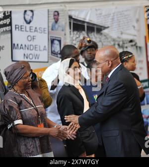 Südafrika. Kapstadt. 11. Februar 2010 Eröffnung der parlamentssitzung 2010 durch Präsident Jacob Zuma. Der Anlass war eine Hommage an den ehemaligen Präsidenten Nelson Mandela anlässlich seines 20. Jahrestages seiner Freilassung aus dem Gefängnis im Jahr 1990. Präsident Zuma begrüßt unbekannte Wohlwollende, als er den roten Teppich hinaufgeht. Foto: Eric Miller / african.Pictures Stockfoto