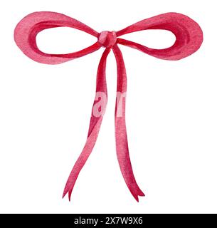 Rote Schleife gezeichnet in Aquarelle dünnes Band für Dekoration, Feiertag, Karten Stockfoto