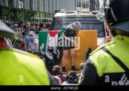 Amsterdam, Niederlande, 13. Mai 2024.Proteste für palästina an der UVA-Universität Amsterdam werden fortgesetzt. Die Polizei hat den Campus geräumt Stockfoto