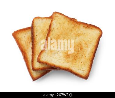 Stücke von frischem Toast Brot isoliert auf weiß, Blick von oben Stockfoto