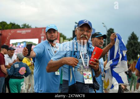 Uruguay feiert das Spiel gegen Ägypten beim FIFA Fan fest an der Sparrow Hills State University in Moskau bei der Weltmeisterschaft 2018 Stockfoto