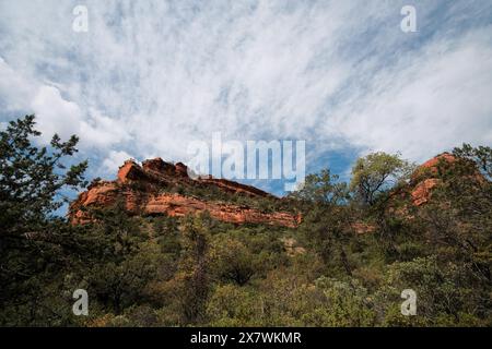 Rote Felsen und steile Klippen vom Fay Canyon in Sedona, Arizona Stockfoto