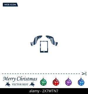 Smartphone-Versicherungsschild. Die Hand hält das Mobiltelefon-Symbol. Stock Vektor