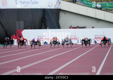 Kobe Japan. Mai 2024. Allgemeine Ansicht, 21. MAI 2024 - Leichtathletik : 100 m T34-Finale der Frauen im Kobe Universiade Memorial Stadium während der Kobe Leichtathletik-Weltmeisterschaft 2024 in Kobe Japan. Quelle: SportsPressJP/AFLO/Alamy Live News Stockfoto