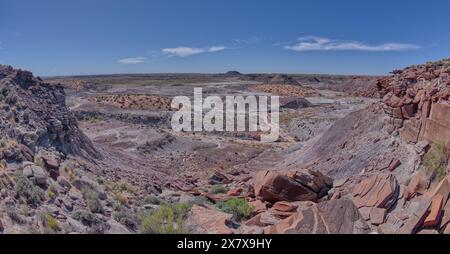 Blick vom Gipfel des Crystal Mesa westlich von Hamilili Point im Petrified Forest National Park Arizona. Stockfoto