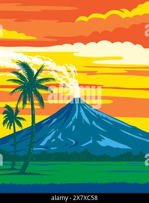 WPA-Posterkunst des Mayon Volcano Natural Park in der Bicol Region im Südosten der Luzon Island Philippinen in der Projektverwaltung oder Stock Vektor