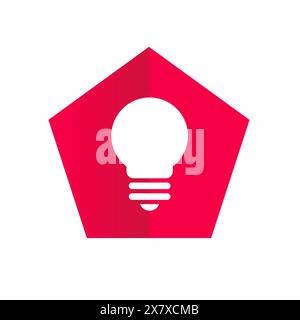 Rotes Pentagon Mit Leuchtbirne – Logo-Design Stock Vektor