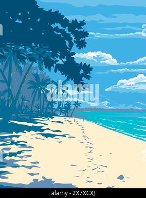 WPA-Poster Kunst des unberührten weißen Sandstrands in Santa Fe auf Bantayan Island, Cebu im Visayanischen Meer, Philippinen in Works Projekt admini gemacht Stock Vektor