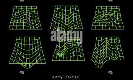 3D-Drahtmodellmodelle von Objekten Netzwerklinie. Geometrische Formen Atmosphäre Zukunft. Futuristisches Retro-Design für technologische oder wissenschaftliche Elemente. Schwarzer Hintergrund. Vektorabbildung. Stock Vektor
