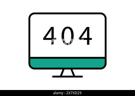Fehlersymbol. Monitor mit 404. Symbol für Informationstechnologie. Symbolstil für flache Linien. Illustration des Technologieelements Vektor Stock Vektor