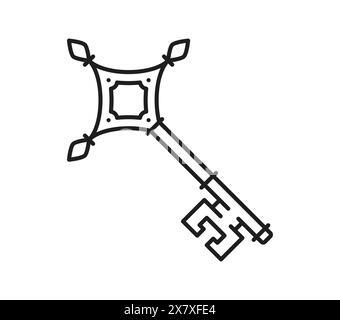 Mittelalterliche Heraldik-Linie Symbol des heraldischen Schlüssels für königliches Wappen, Vektor-Emblem. Heraldische Schlüsselfigur des Königs oder Ritters Vintage-Symbol für Wappen, Monarchie und Königreich heraldik antiken Schlüssel Stock Vektor