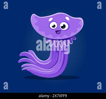 Meerestiere in Unterwasserschrift, Buchstabe J Quallen Zeichentrickfigur, Vektor-Alphabet-Typ. Meerestiere Schriftart mit lustigem Unterwassercharakter in ABC-Schriftart, Comic-Comic-Qualle in Form des Buchstaben J Stock Vektor