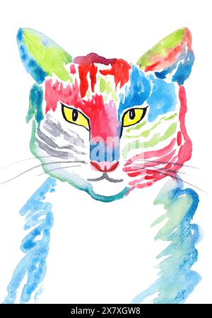 Niedliche Katze. Handmalerei Aquarellillustration im Pop Art Stil. Stockfoto