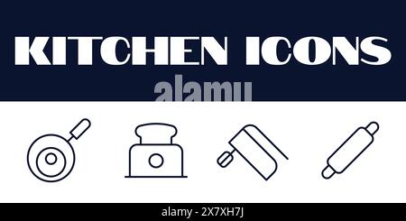 Küchen-Icons-Set. Küchenlinie Symbole setzen Vektor. Küchenartikel Werkzeuge Vektor-Symbole. Stock Vektor