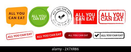 Stempel- und Sprechblase „All you CAN eat“-Schild für Restaurant-Essen, Abendessen oder Mittagessen Stock Vektor