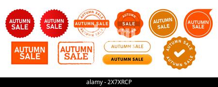 Herbstangebot quadratischer und kreisförmiger Stempel, Siegel-Label-Aufkleber für Sonderangebot-Shop Stock Vektor
