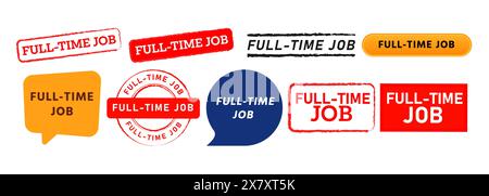 Ticker für Vollzeitjobs mit Gummistempel und Sprechblasen für die berufliche Laufbahn des Mitarbeiters Stock Vektor