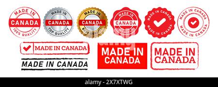 Made in canada Stempel- und Siegeletikettenaufkleber für die landesweit hergestellte Qualitätsindustrie Stock Vektor