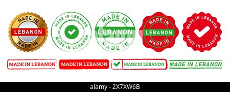 Hergestellt in libanon Rechteck- und Kreisstempel Siegelabzeichen Aufkleber Aufkleber für Zertifikat Produkt Land hergestellt Stock Vektor