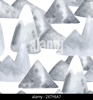 Boho skandinavische Berge nahtloses Aquarellmuster. Handgezeichnete Kinderillustration für das Kinderzimmer. Für Stoff, Textil, Digitalpapier, Design Stockfoto