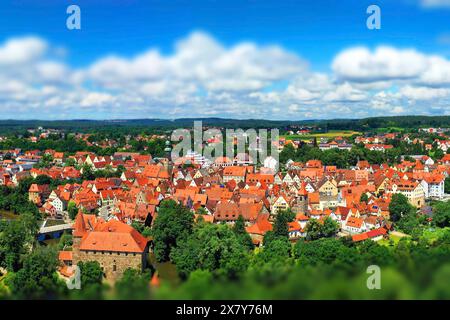 Blick aus der Vogelperspektive auf Lauf an der Pegnitz mit Blick auf die historische Altstadt. Lauf an der Pegnitz, Mittelfranken, Bayern, Deutschland, Europa Stockfoto