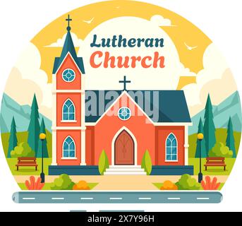 Lutherische Kirche Vektor-Illustration mit einem Dom Tempel Gebäude und christliche religiöse Architektur in einem flachen Cartoon Stil Hintergrund Stock Vektor